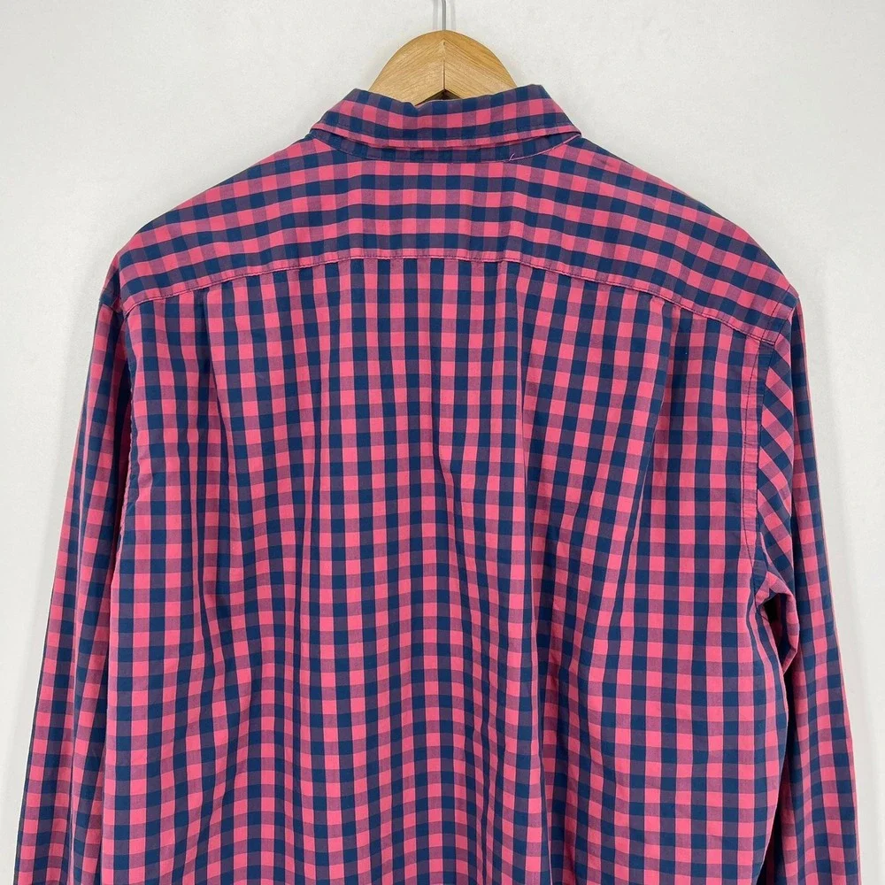 J.Crew Performance Slim Untucked Shirt Mens XL Pink Navy Blue Gingham Check
